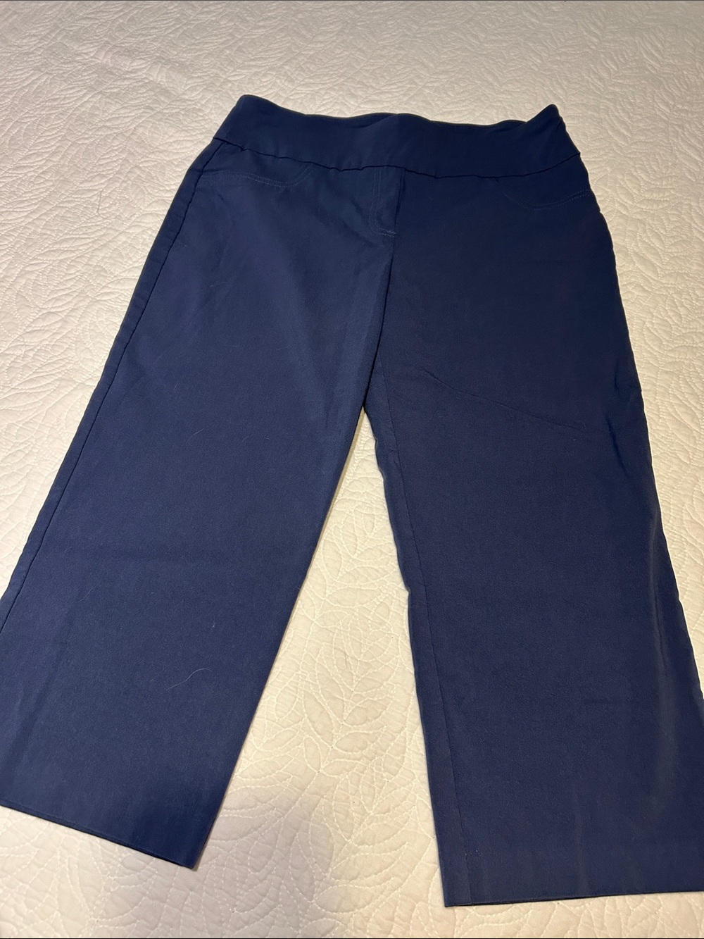 Ruby Rd. Navy Cropped Wide-Leg Pull-On Pants